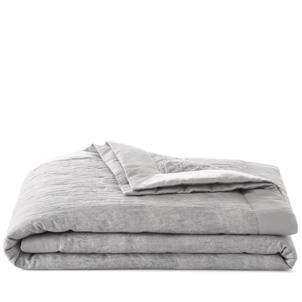 Hudson Park Collection Pale Silver Rippled Texture King Coverlet